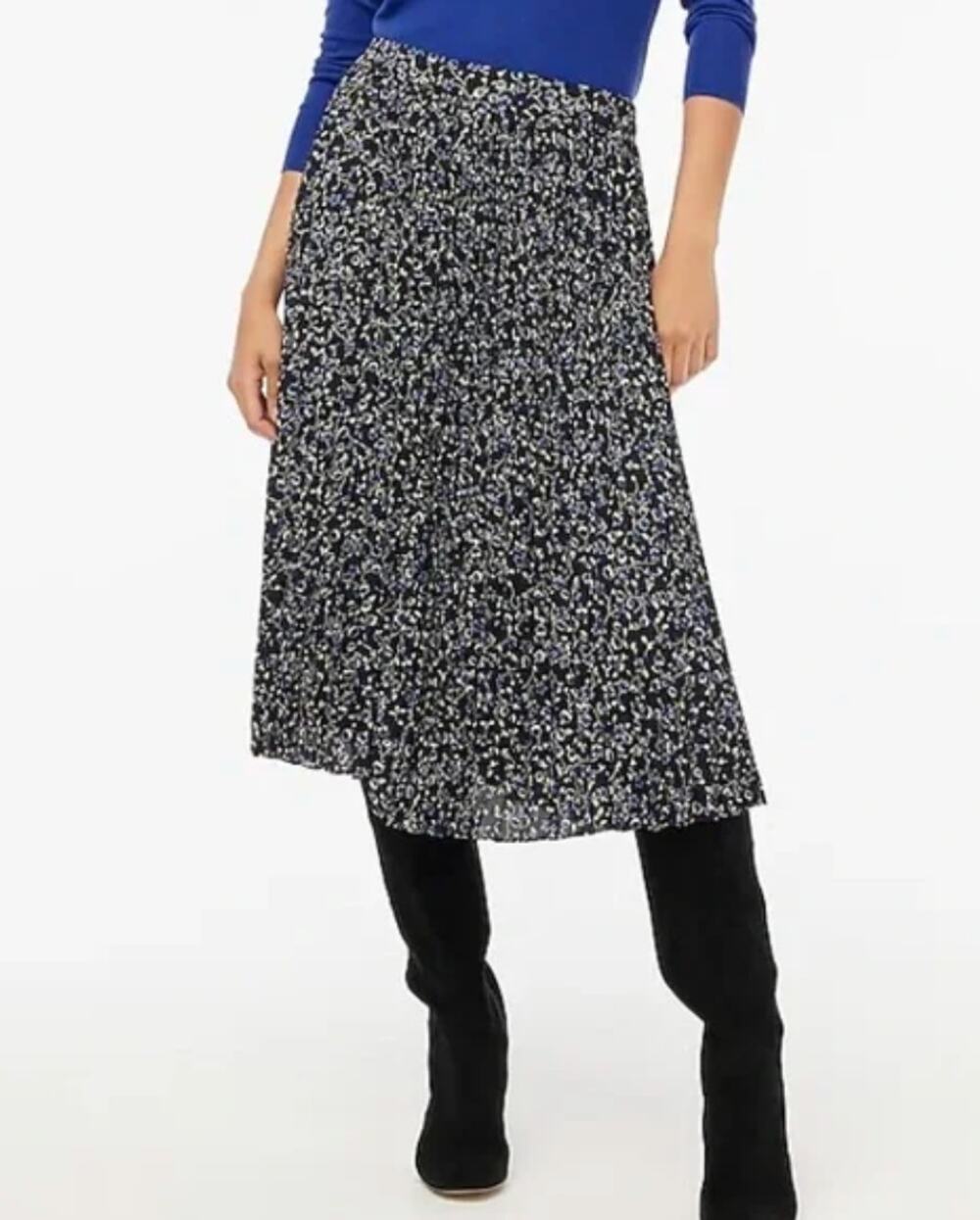 NWT J. Crew Pleated Midi Skirt Black Dusty Ivory Regal CD406 Size L